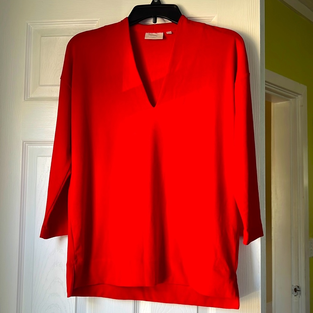 InWear Trude Top Womens Size Small Red 3/4 Sleeves V Neck Side Slits NWOT